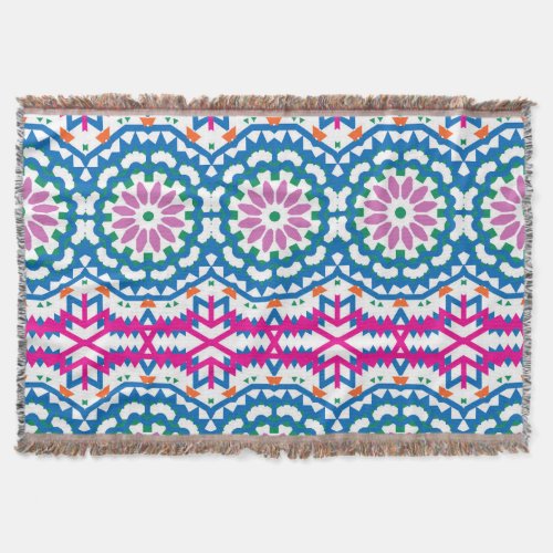 Ethnic Bohemian Pattern with Flowers Throw Blanket