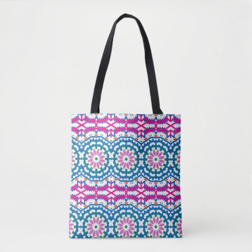 Ethnic Bohemian Pattern with Flowers Tote Bag