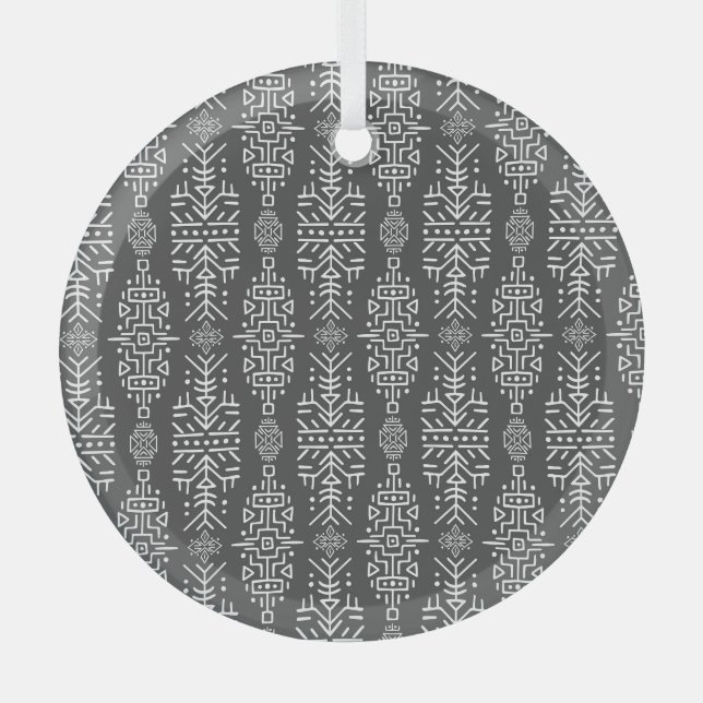 Ethnic Boho Chic: Seamless Tribal Design Glass Ornament (Front)