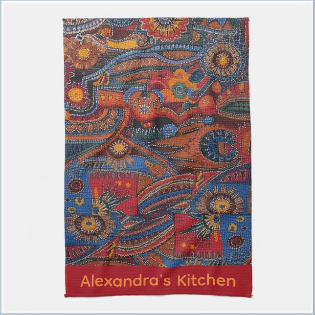 Ethnic Boho Colorful Pattern Red Blue & Gold Kitchen Towel (Creator Uploaded)