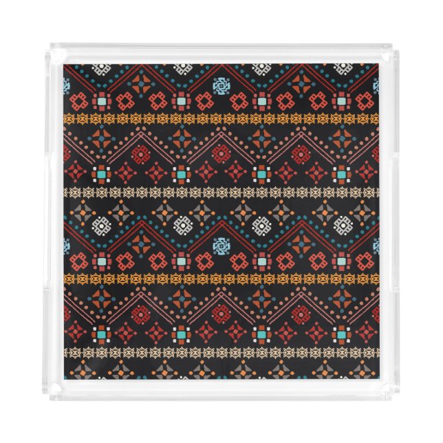 Ethnic Boho: Colorful Tribal Seamless. Acrylic Tray (Front)