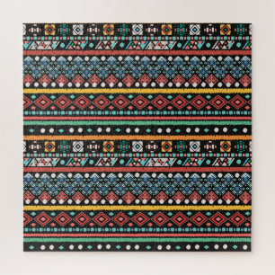 Ethnic Boho: Geometric Pixel Print Jigsaw Puzzle