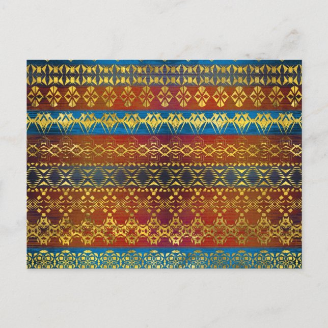 Ethnic Boho Golden Pattern on painted texture Postcard (Front)