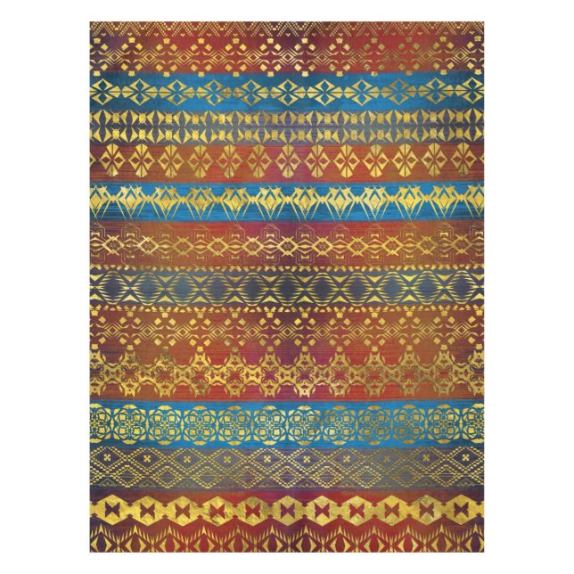 Ethnic Boho Golden Pattern on painted texture Tablecloth (Front)