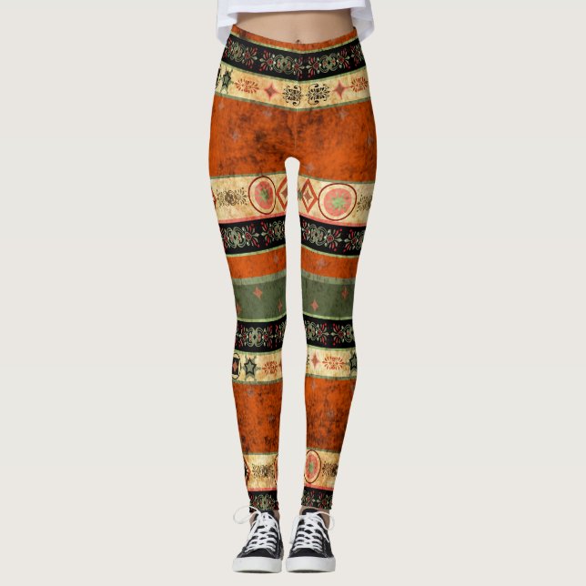 Ethnic Boho Grunge, Colorful Pattern. Leggings (Front)