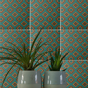 Ethnic Boho Moroccan Turquoise And Bronze Pattern Ceramic Tile