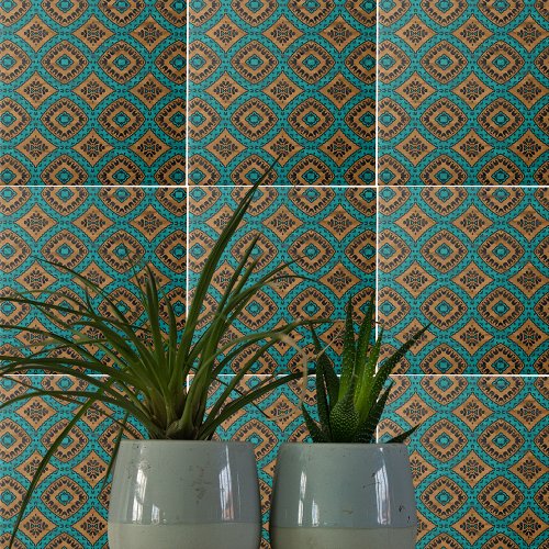 Ethnic Boho Moroccan Turquoise And Bronze Pattern Ceramic Tile