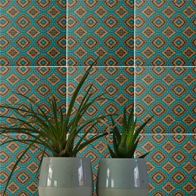 Ethnic Boho Moroccan Turquoise And Bronze Pattern Ceramic Tile (Creator Uploaded)