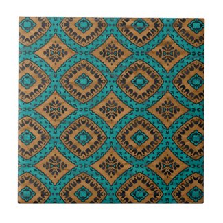 Ethnic Boho Moroccan Turquoise And Bronze Pattern Ceramic Tile