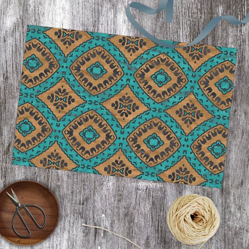 Ethnic Boho Moroccan Turquoise And Bronze Pattern Tissue Paper