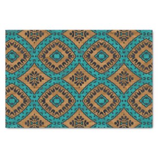 Ethnic Boho Moroccan Turquoise And Bronze Pattern Tissue Paper
