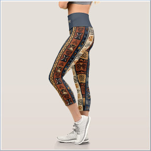 Ethnic Boho Mud Cloth Capri Leggings