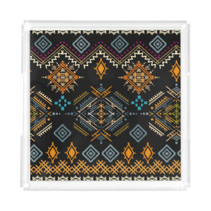 Ethnic Boho Ornament Seamless Pattern Acrylic Tray
