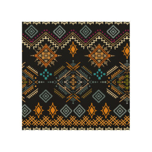 Ethnic Boho Ornament Seamless Pattern Wood Wall Art