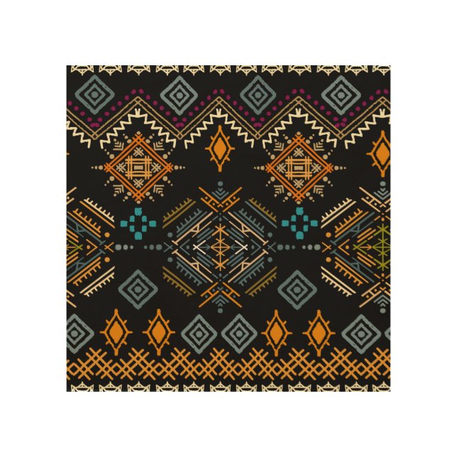 Ethnic Boho Ornament Seamless Pattern Wood Wall Art (Front)