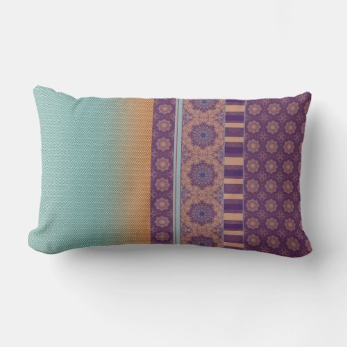 Ethnic Boho Pattern Mix Ombre Purple Teal Lumbar Pillow