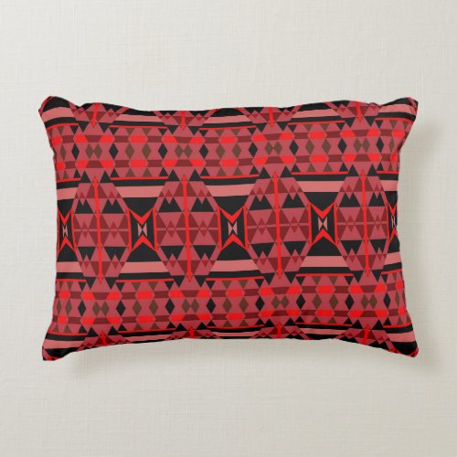 Ethnic Boho Red Black Pink Geometric Pattern Accent Pillow