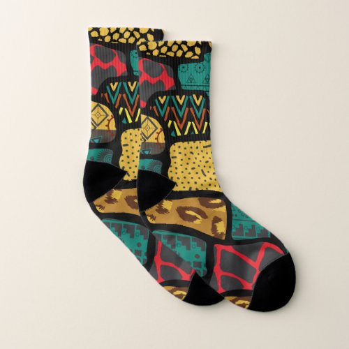 Ethnic Bold Collage Dub Style All Over Print Socks