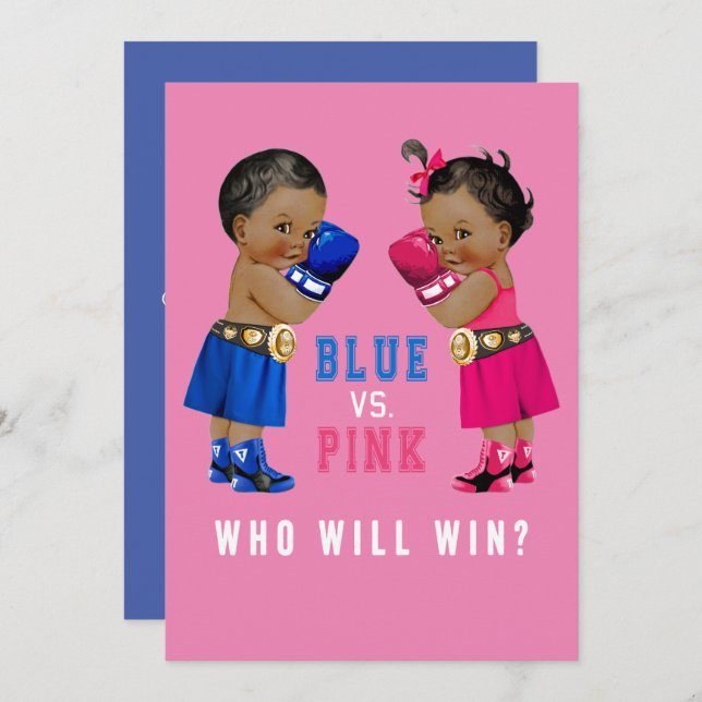 Ethnic Boxing Babies Gender Reveal Party Invitation (Front/Back)