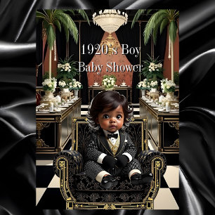 Ethnic Boy Baby Shower 1920s Art deco black gold Invitation