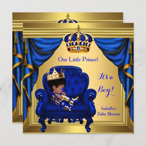 Ethnic Boy Baby Shower Prince Royal Blue Gold Invitation