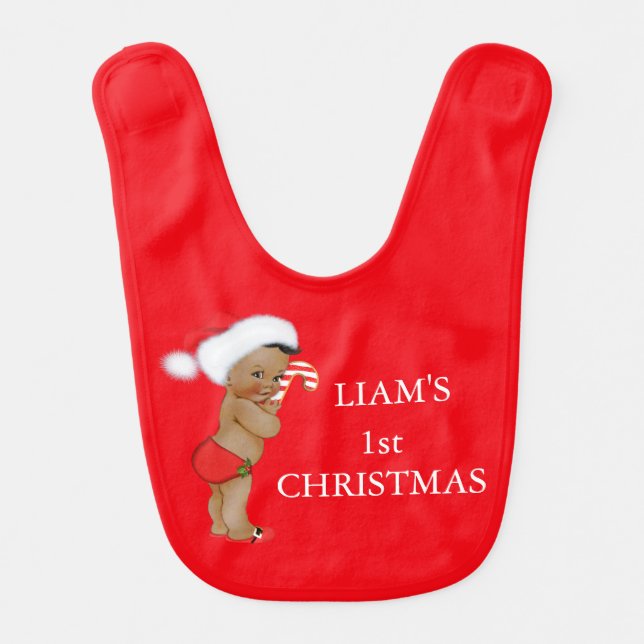 Ethnic Boy Baby's First Christmas Monogram Baby Bib (Front)