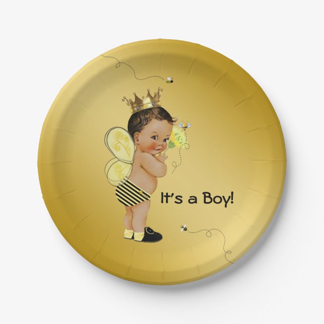 Ethnic Boy Bee Baby Shower Paper Plates (Front)