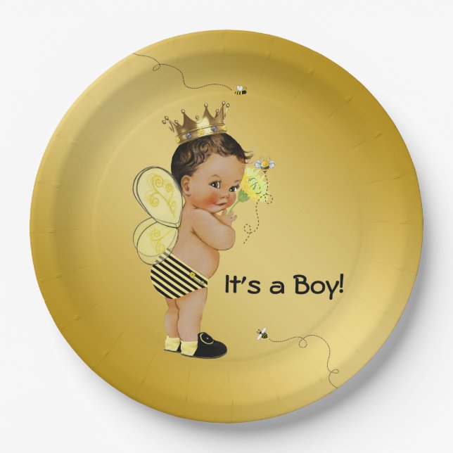 Ethnic Boy Bee Baby Shower Paper Plates (Front)