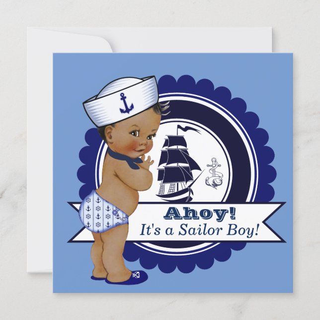 Ethnic Boy Blue Nautical Baby Shower Invitation (Front)