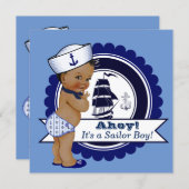 Ethnic Boy Blue Nautical Baby Shower Invitation (Front/Back)