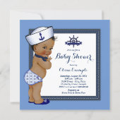 Ethnic Boy Blue Nautical Baby Shower Invitation (Back)