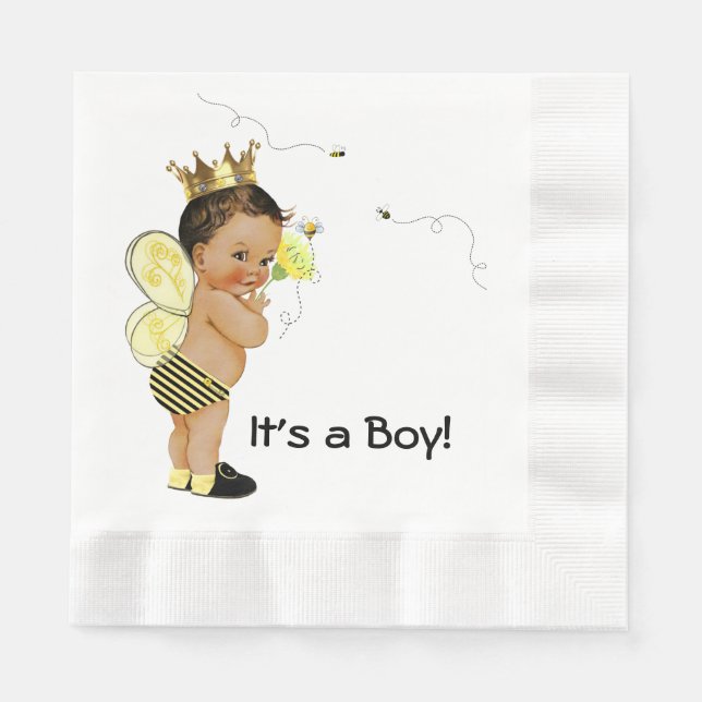 Ethnic Boy Bumble Bee Baby Shower Napkins (Front)