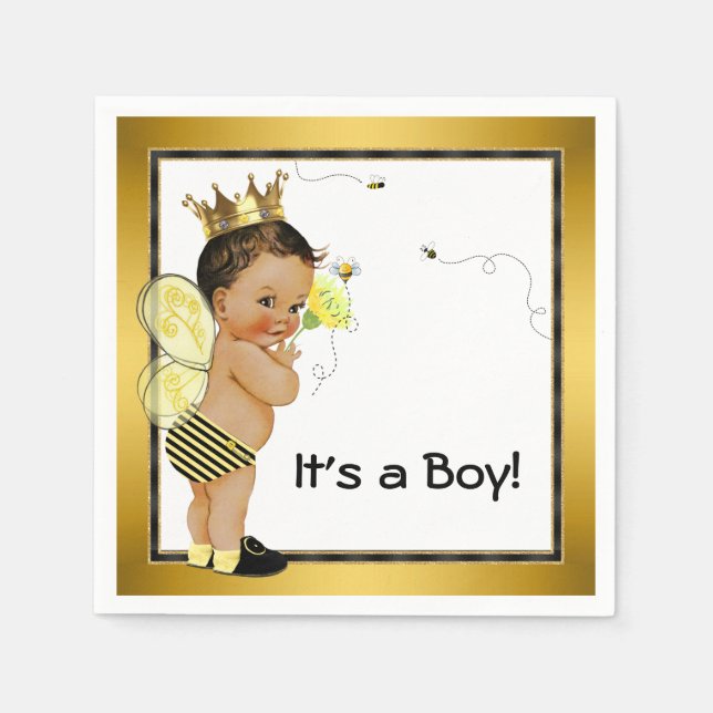 Ethnic Boy Bumble Bee Baby Shower Paper Napkins (Front)