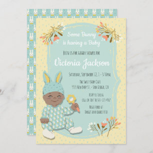 Ethnic Boy Bunny outfit baby shower invitations