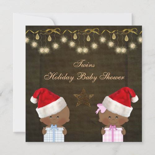 Ethnic Boy  Girl Twins Christmas Baby Shower Invitation