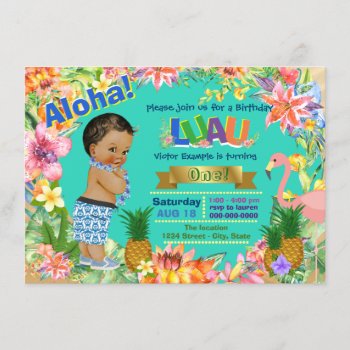 Ethnic Boy Hawaiian Luau Birthday Party Invitation by InvitationCentral at Zazzle