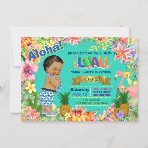Ethnic Boy Hawaiian Luau Birthday Party Invitation