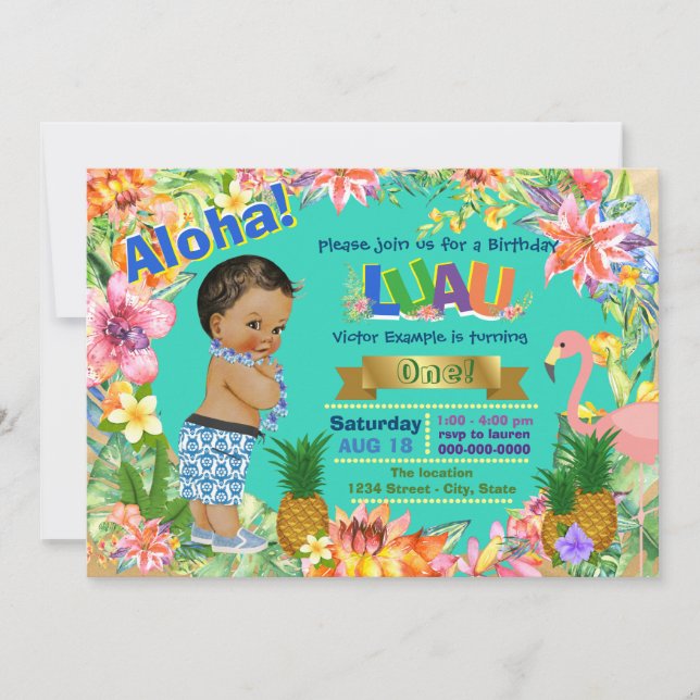 Ethnic Boy Hawaiian Luau Birthday Party Invitation (Front)