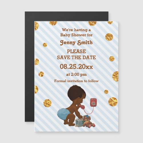 Ethnic Boy On Phone Gold Confetti Save The Date Magnetic Invitation