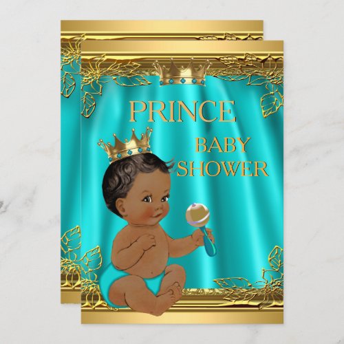 Ethnic Boy Prince Baby Shower Aqua Teal Invitation