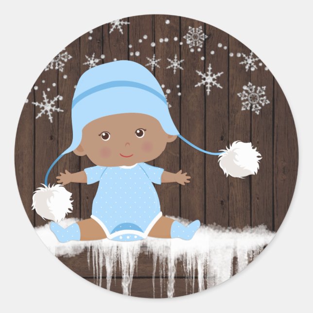 Ethnic Boy Snowflake Baby Shower Stickers (Front)
