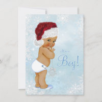 Ethnic Boy Winter Wonderland Santa Hat Baby Shower Invitation