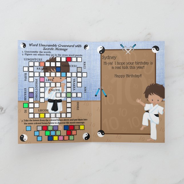 Ethnic Boys Karate Secret Message Happy Birthday Card (Inside)