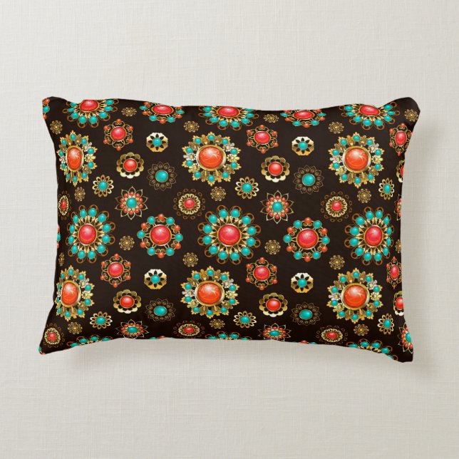 Ethnic Brooches Seamless Pattern Accent Pillow (Back)