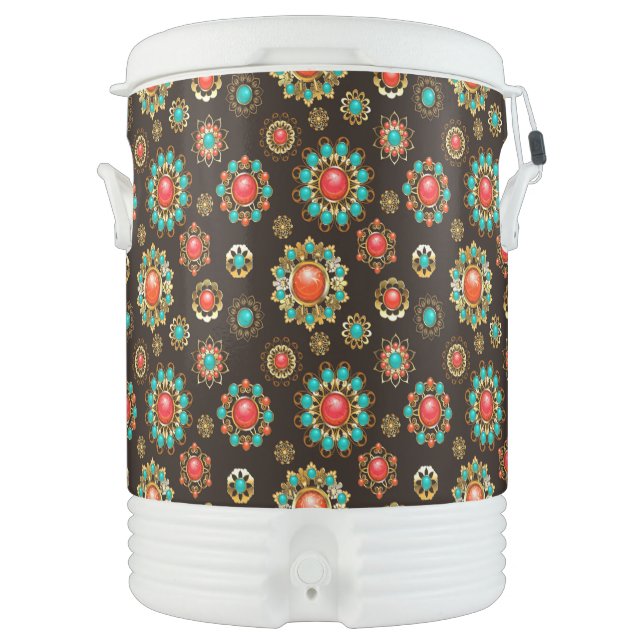 Ethnic Brooches Seamless Pattern Beverage Cooler (Front)