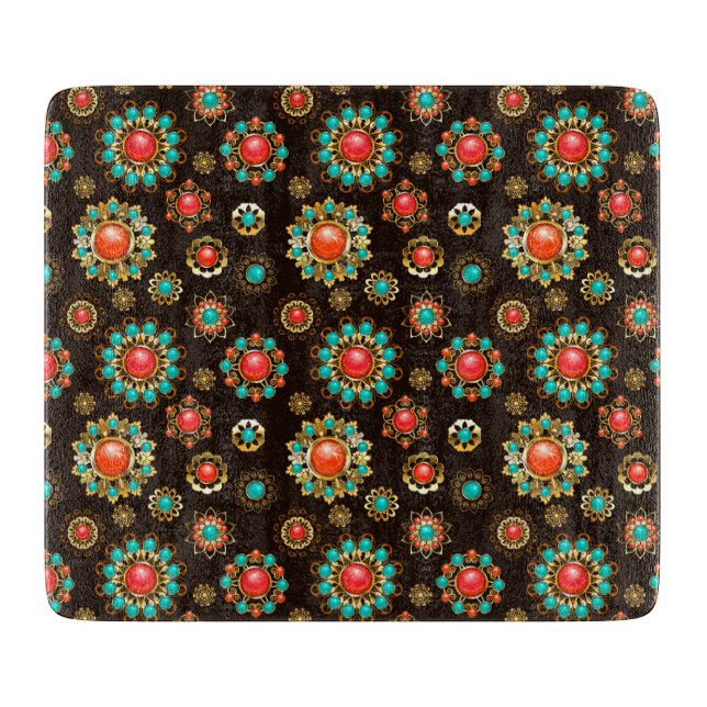 Ethnic Brooches Seamless Pattern Cutting Board (Front)