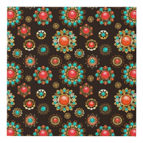 Ethnic Brooches Seamless Pattern Faux Canvas Print