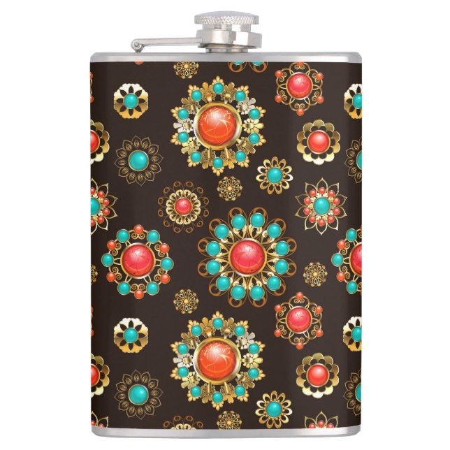 Ethnic Brooches Seamless Pattern Flask (Front)