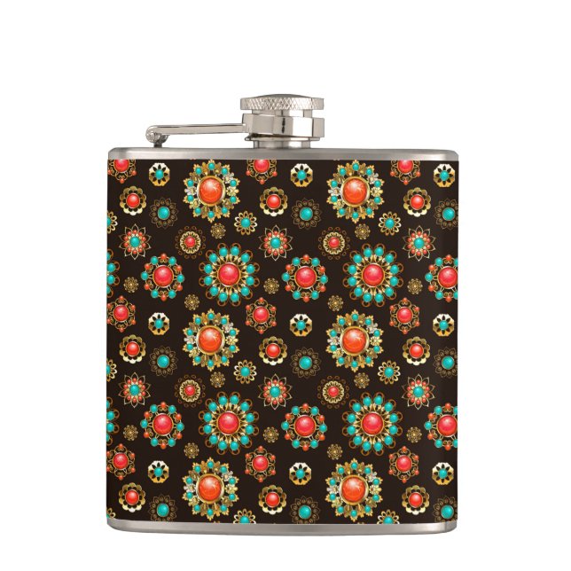 Ethnic Brooches Seamless Pattern Flask (Front)