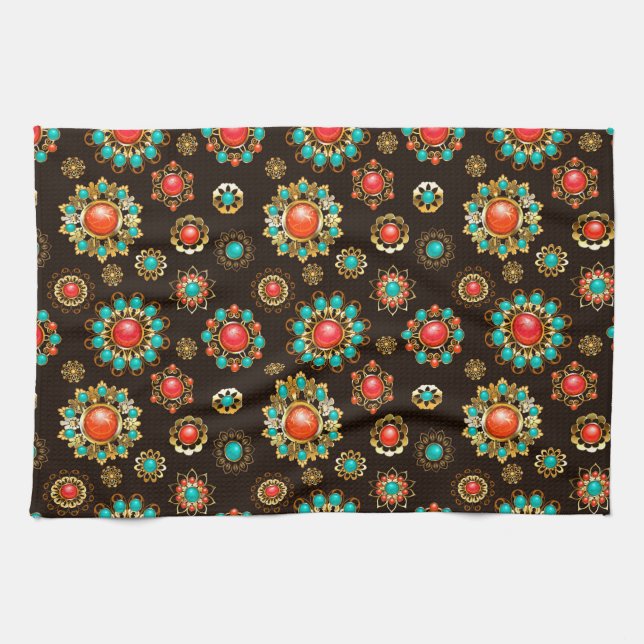 Ethnic Brooches Seamless Pattern Kitchen Towel (Horizontal)